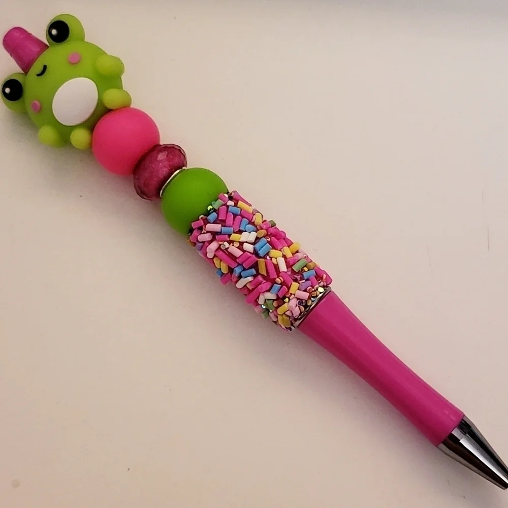 Handmade Kawaii Frog Confetti Sprinkles Beaded Silicone Focal Bead Pen